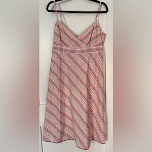 J. Crew Pink, Green and Black Striped Cotton Dress